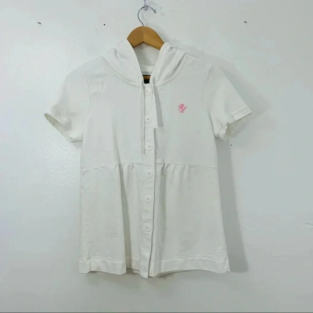 Polo Ralph‎ Lauren Girls Swim Coverup Medium White Hood 100% Cotton Logo